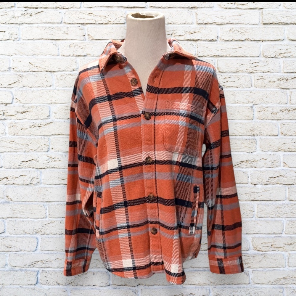 NWT Goodfellow & Co. Button Down Heavy Weight Plaid Orange/Blue Shirt - Size M